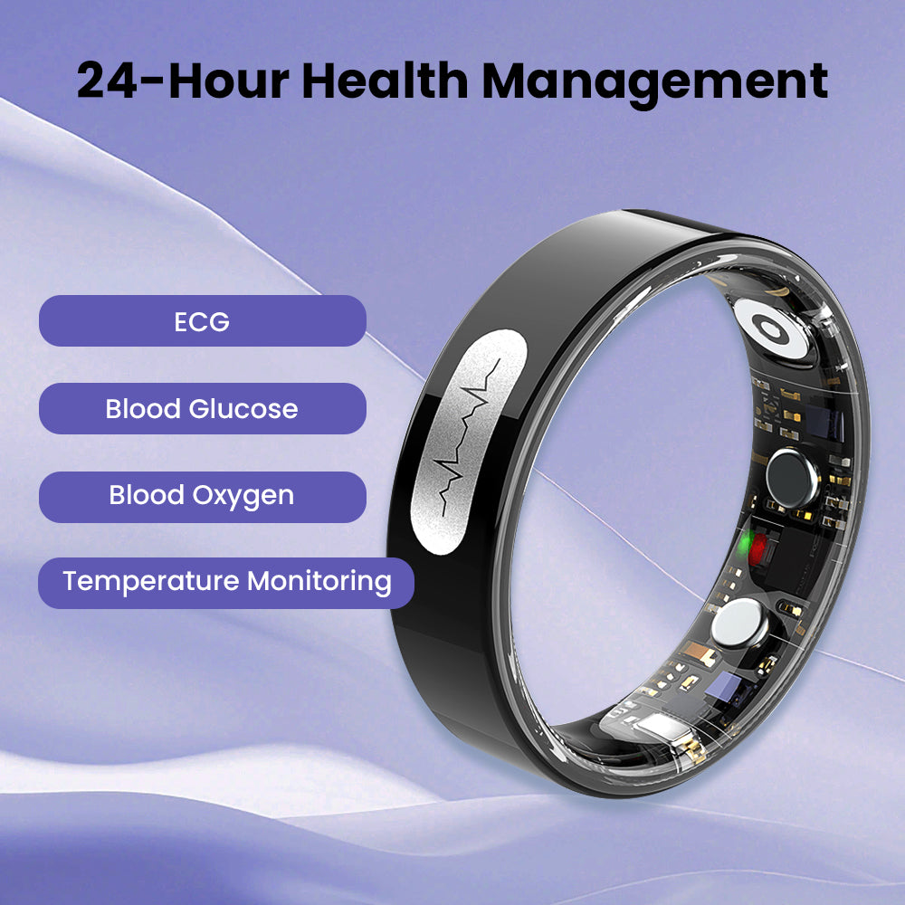 Bearscome R08 Blood Glucose ECG/EKG Blood Pressure Monitoring AI Health Analysis Smart Ring