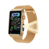 Bearscome Flashlight Blood Sugar Blood Pressure Blood oxygen Sleep Monitoring Waterproof Smartwatch - Gold steel
